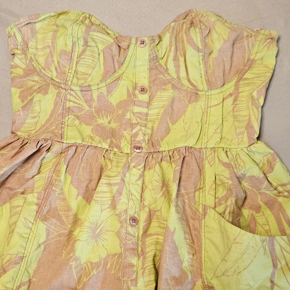 Billabong Mini Dress Womens S Green Tropical Floral‎ Button Pockets JD23SOCE